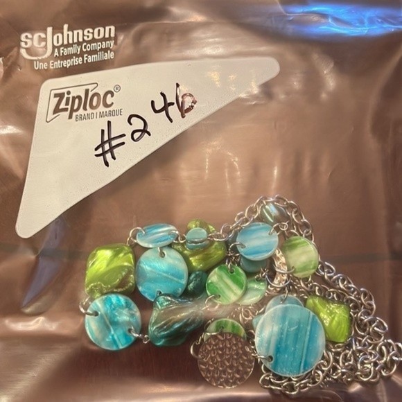 Seaside Bohemian Blue Green Silver Tone Statement Necklace # 246 - Picture 8 of 8